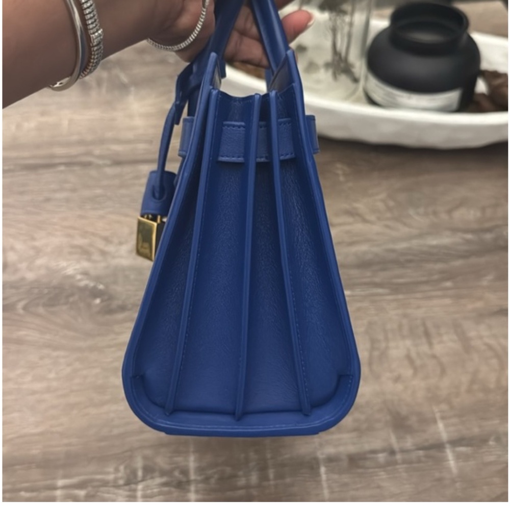 Saint Laurent Blue Leather Satchel with Structured Design - Picture 3 of 5